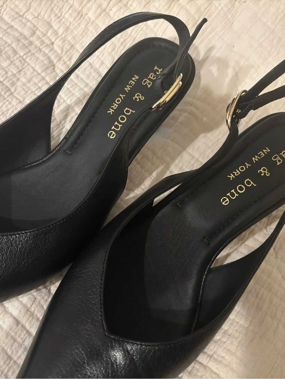 rag & bone Black Pointed Toe Leather Slingback Pumps